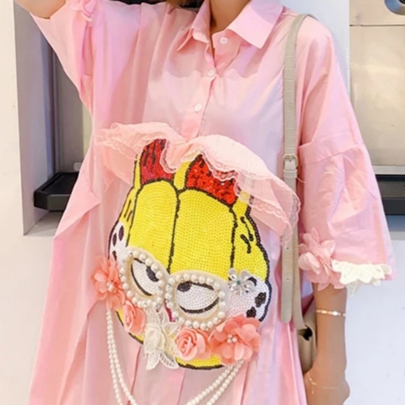 NWT Oversized Streetwear Shirt Dress Cat Design - Picture 6 of 6